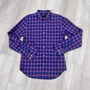 Bonobos men’s slim fit collared button down blue pink plaid medium